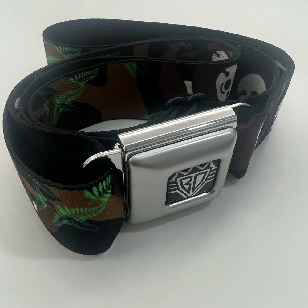New BD Wings Belt Logo CLOSE-UP Full Color Black Silver Seatbelt Belt - Sloth XL
